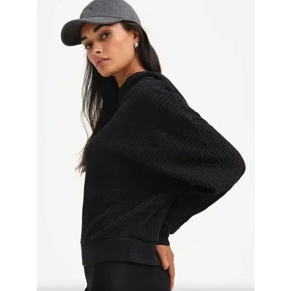 Mate the Label Organic Waffle Knit Relaxed Hoodie Sweatshirt Black NEW - Picture 7 of 7
